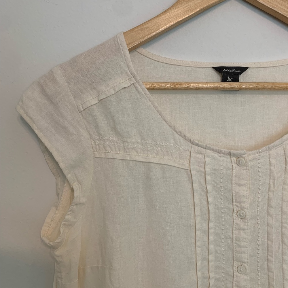 Eddie Bauer | Cream Pleated Lace Button Down Blouse